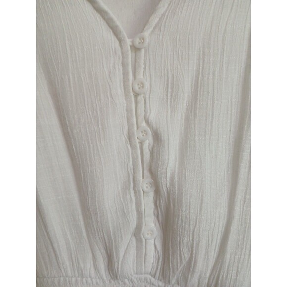 Kings Road White Sleeveless Dress Blue Embroidered Trim Lined Elastic/ Button LG - Picture 7 of 16